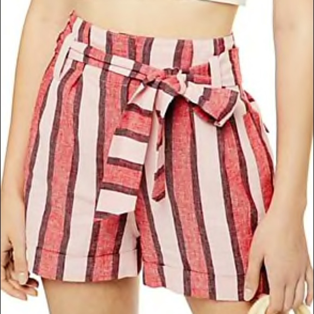 Topshop High Waist Striped Paperbag Shorts
